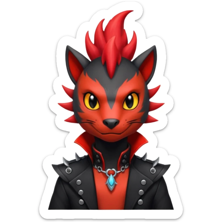 Shiny cool badass Fiery gothic evil black and red salandit-Liten-torracat with a red Mohawk  sticker