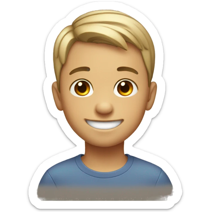 smiling boy with short hair, one hair streak goes up sticker