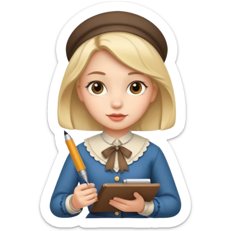 a girl is Writing in a Paper in a vintage outfit sticker