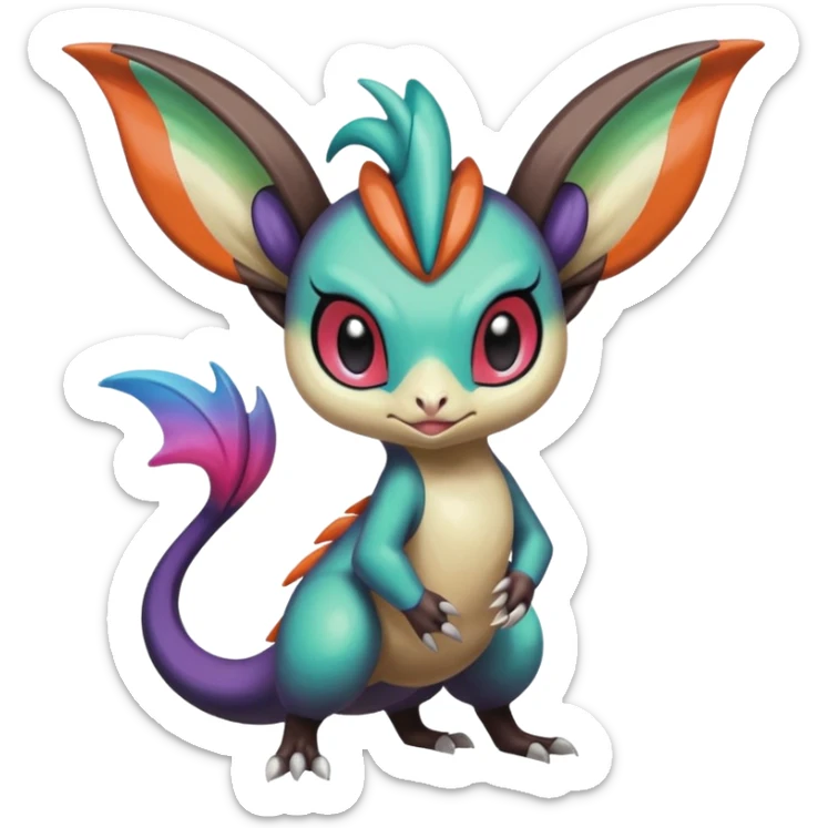 Shiny Cute Realistic Exotic Colorful Meloetta-Noivern-Stitch-Fakémon-creature-hybrid sticker