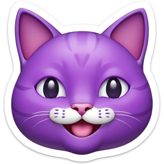 Happy gleeful purple emoji cat face with smiling closed eyes, enthusiastic, excited  sticker