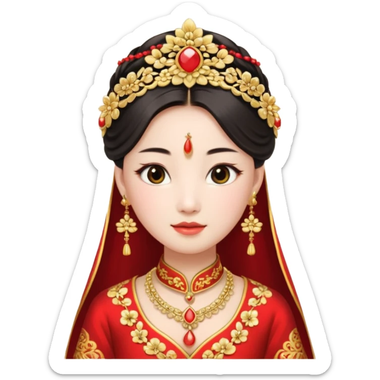 Chinese bride getup, heavy jewelary, traditional. sticker