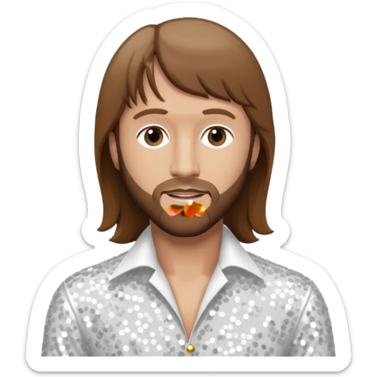 Maurice Gibb from Bee Gees with long brown hair, white sequin outfit  sticker