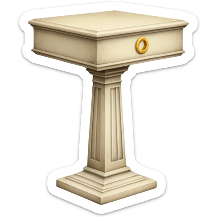 Greek whiteish yellow old ish pedestal that’s not too long a bit short. Only 1 pedestal. The top shoouldnt be that big. Make it forward view not birds view sticker
