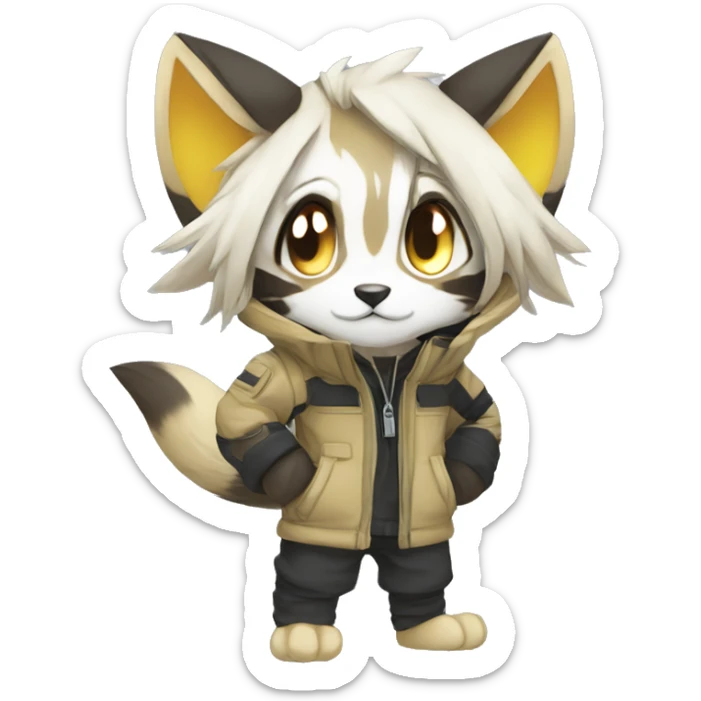 Kemono-style, Chibi, Anthro-Fur-Sona-Fakémon, techwear, Full Body sticker