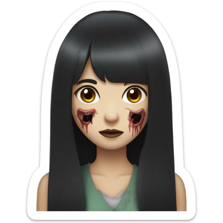 Zombie japanese girl with black hair and bangs sticker