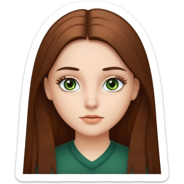 Girl with dark green eyes, light eyebrows and long brown straight hair sticker