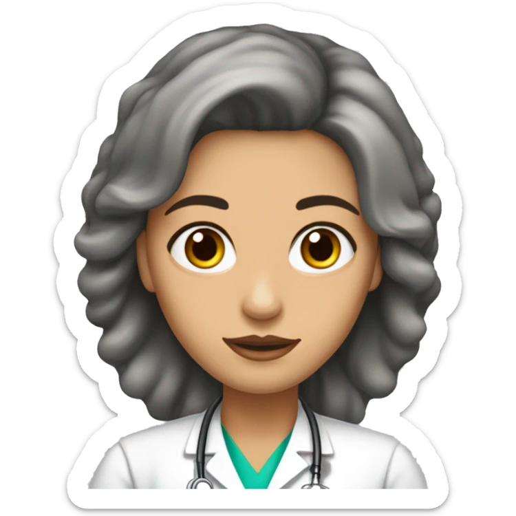 mujer medico de pelo largo, ojos y pelo negro ojos delineados sticker