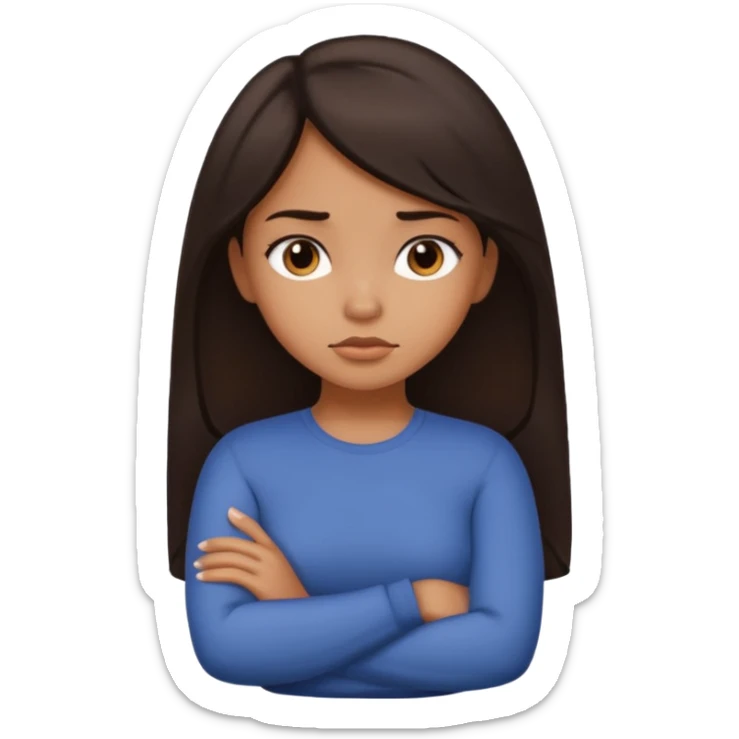 Tan girl dark hair crossing her arms with slight pout sticker