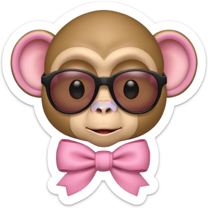 Monkey face emoji wearing sunglasses with a baby pink ribbon on the left side sticker