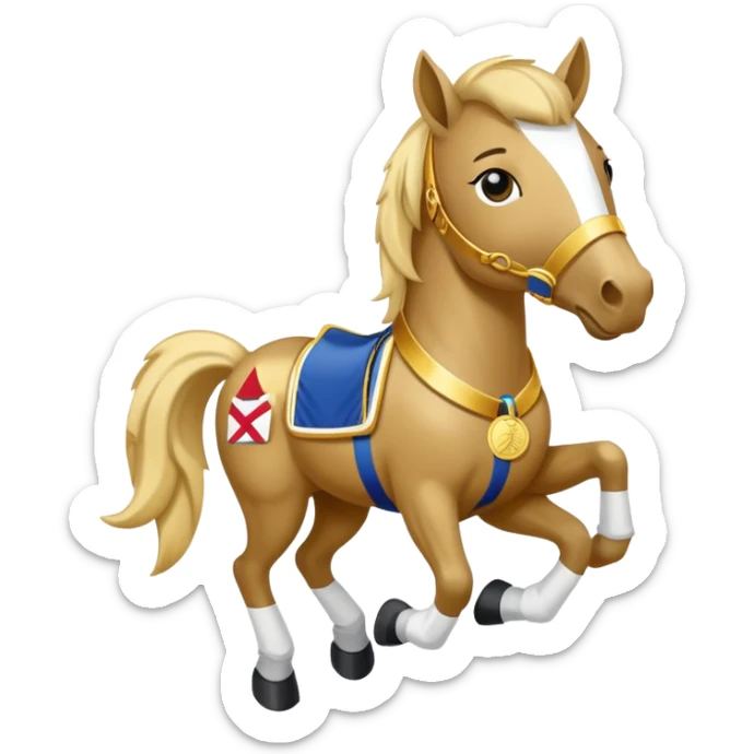 anthropomorphised horse in a hip-hop outfit, wearing a gold medal sticker