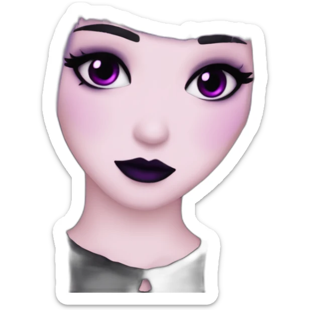 Elissabat -with bangs -long-hair-dark-plumpurple-and-black-vampire-goth-makeup-pinkeyes-romanticgothcloses- sticker