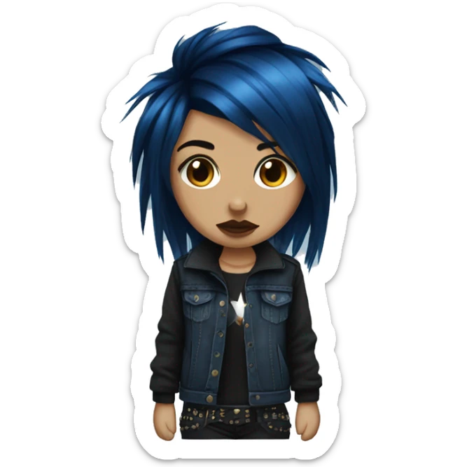 punk rock emo girl brown skin dark blue hair  sticker