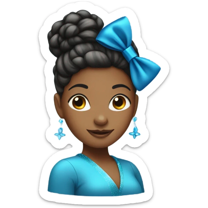 cute black woman with a bun in her hair and a blue sparkly bow sticker