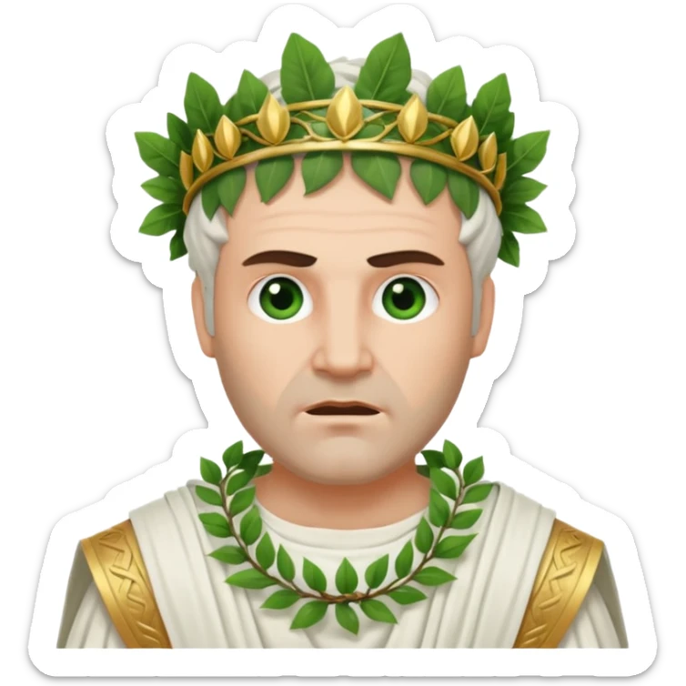 evil ancient greek king with toga wreath of leaves on head sticker