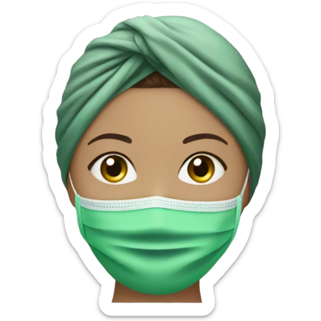 Brunette girl wearing a turban and a green face mask  sticker