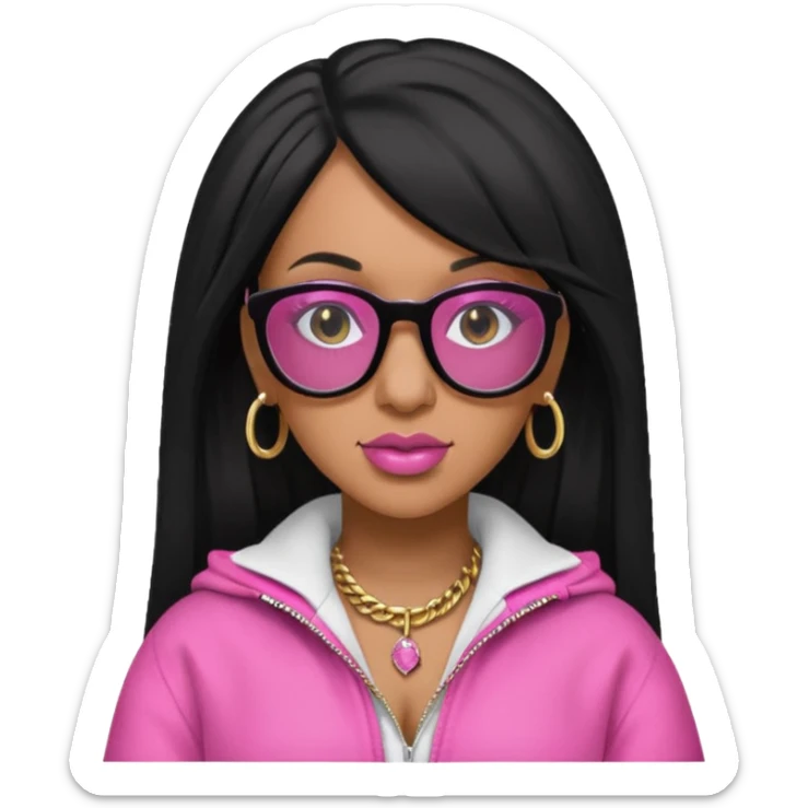 rapper Cardi B black hair, pink cloth wear black glasses sticker