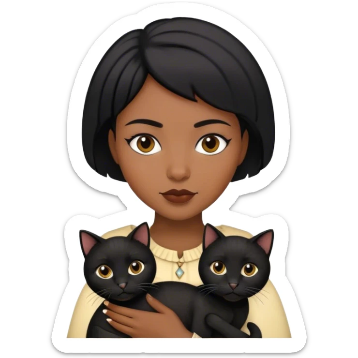 Short black hair  woman holding two Black cats sticker
