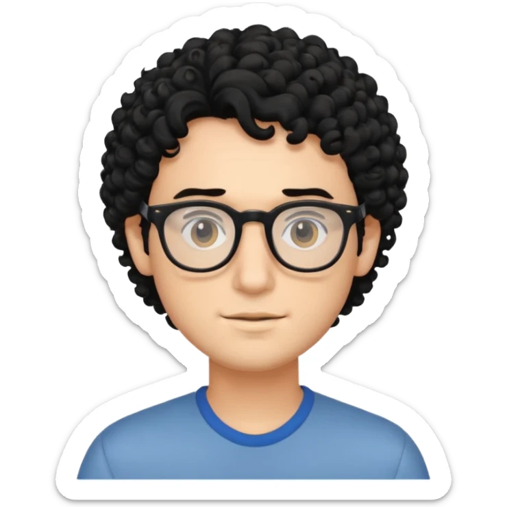 make a guy with curly hair and good glases with aesthetics make the hair black and the white skin sticker