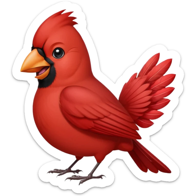 Male Cardinal (bright red)

"Laughing male cardinal bird, eyes closed, beak open wide, joyful expression, feathers slightly puffed, cartoon emoji style. sticker