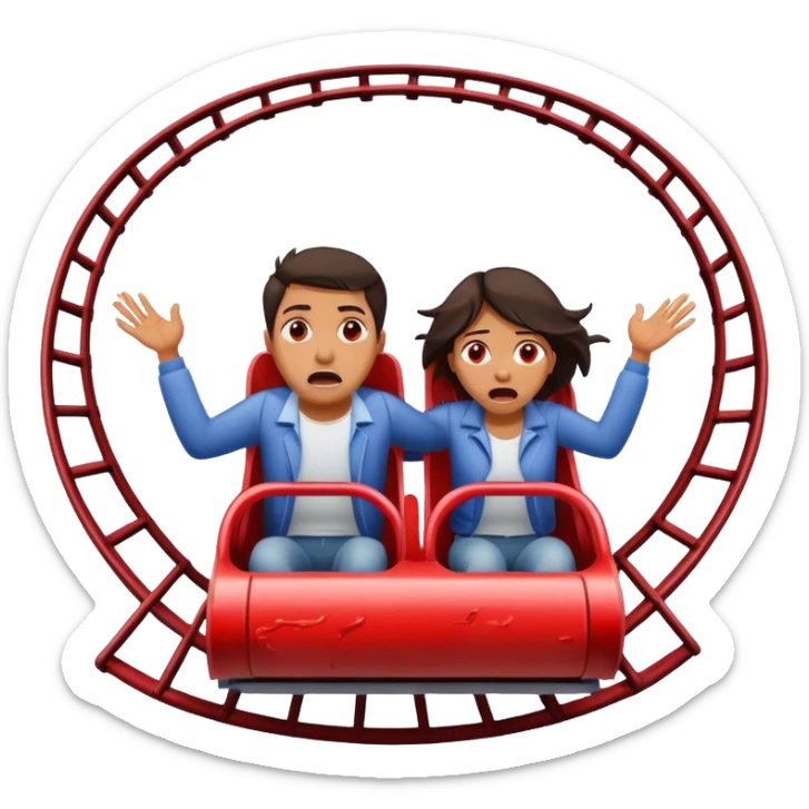 horrified couple flying off of roller coaster covered in blood and tears sticker