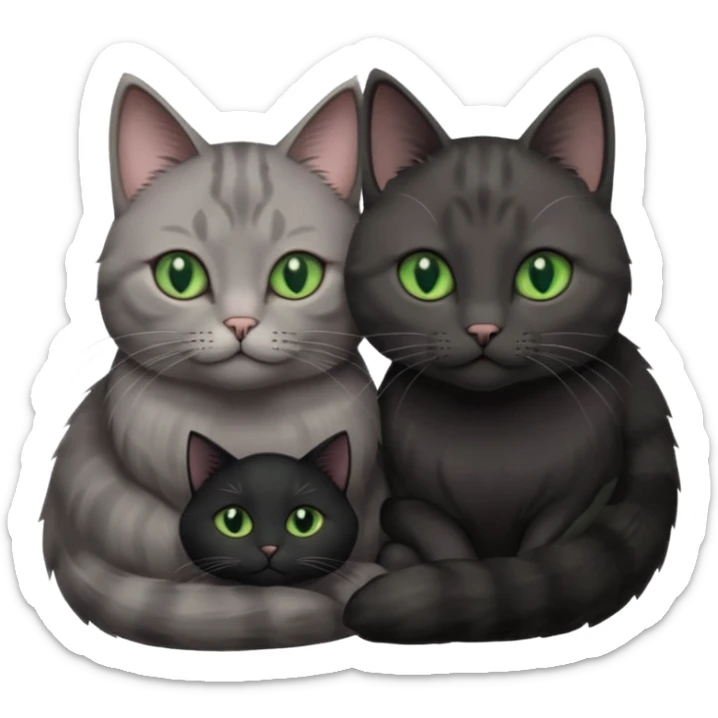 1 regal looking grey cat with pastal green eyes and 1 black with green eyes cat cuddling sticker