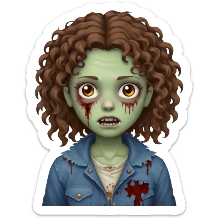 zombie girl with curly hair n brown eyes sticker