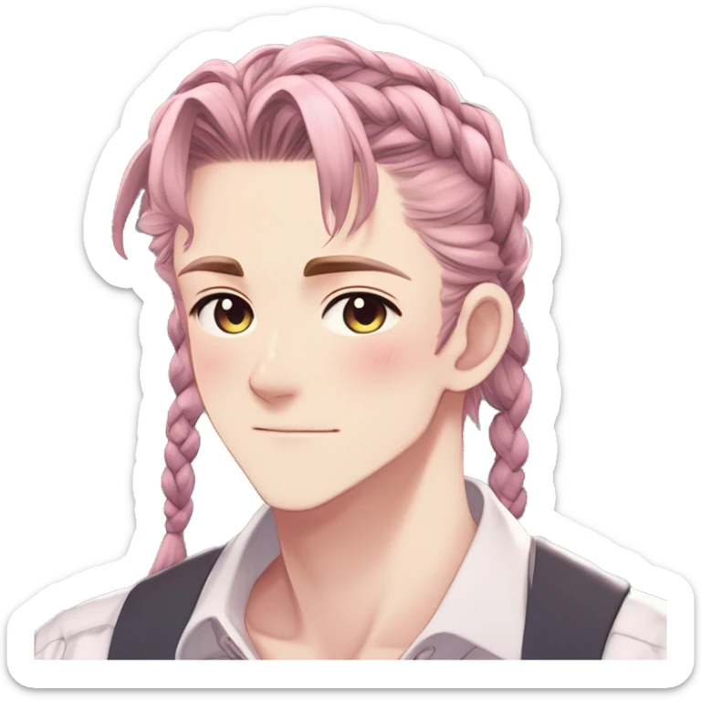 Gorgeous romantic hot attractive anime style modern gentlemanly anime shojo guy with pretty braided  ponytail hair and colorful eyes and blushing face aesthetic trending style  pastelcore cottagecore kawaiicore sticker