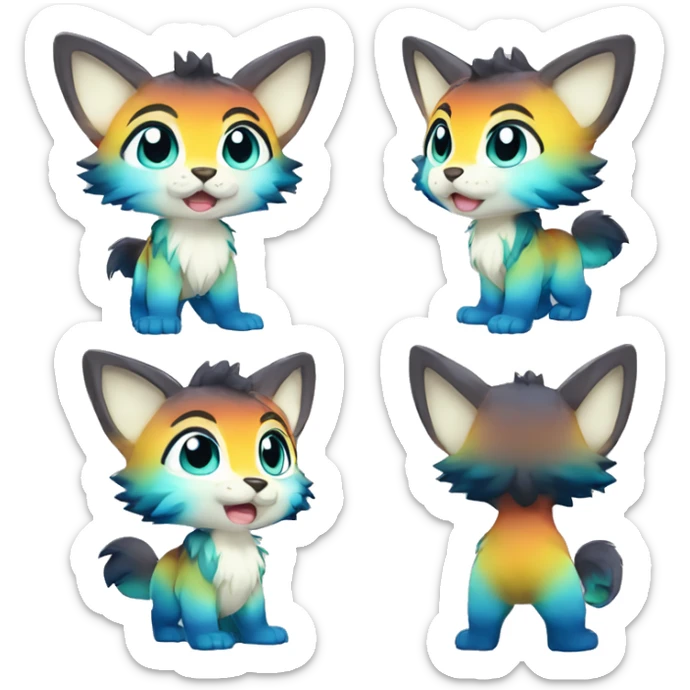 shiny, colorful, gradient, Kemono-style, Chibi, Anthro-Fur-Sona-Fakémon, Full Body sticker
