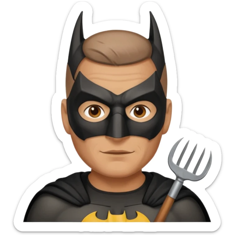 gardener with tanned skind and batman mask brown eyes and buzzcut sticker