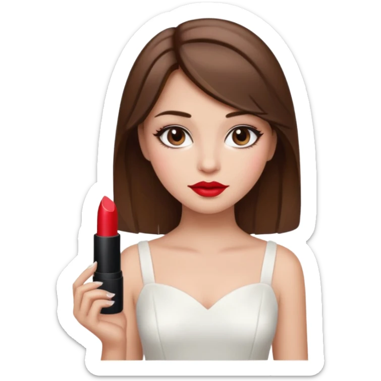 a middle brown hair girl with elegant white dress, wearing makeup sticker