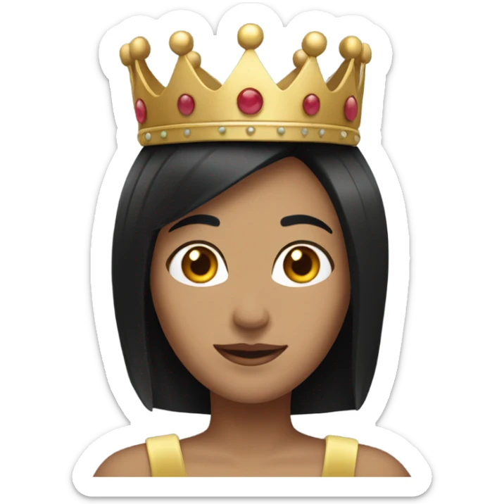 medium tone female with a bob haircut (black hair) wearing a queen's crown sticker