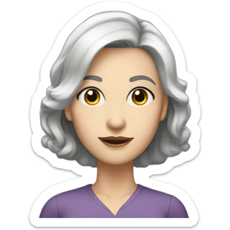 Woman at 40s, white palide skin, grey hair, big black eyes sticker