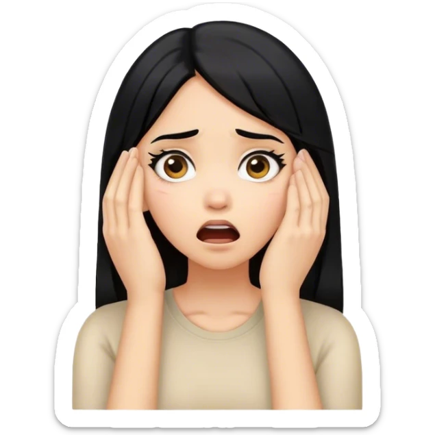 Shocked girl face and hands on face , black hair, face palm  sticker