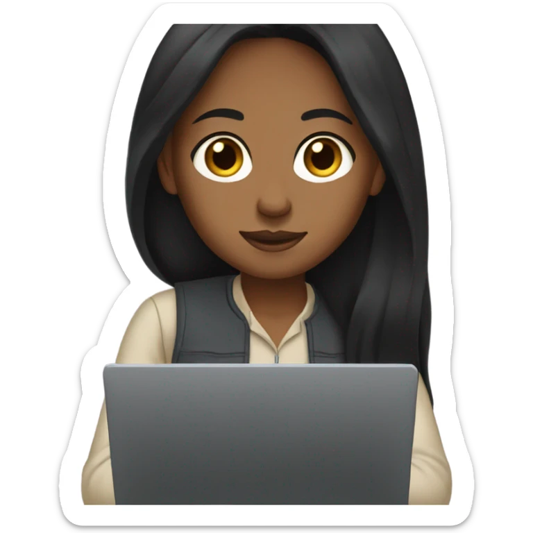 Brown girl with  long black hair typing on a laptop sticker