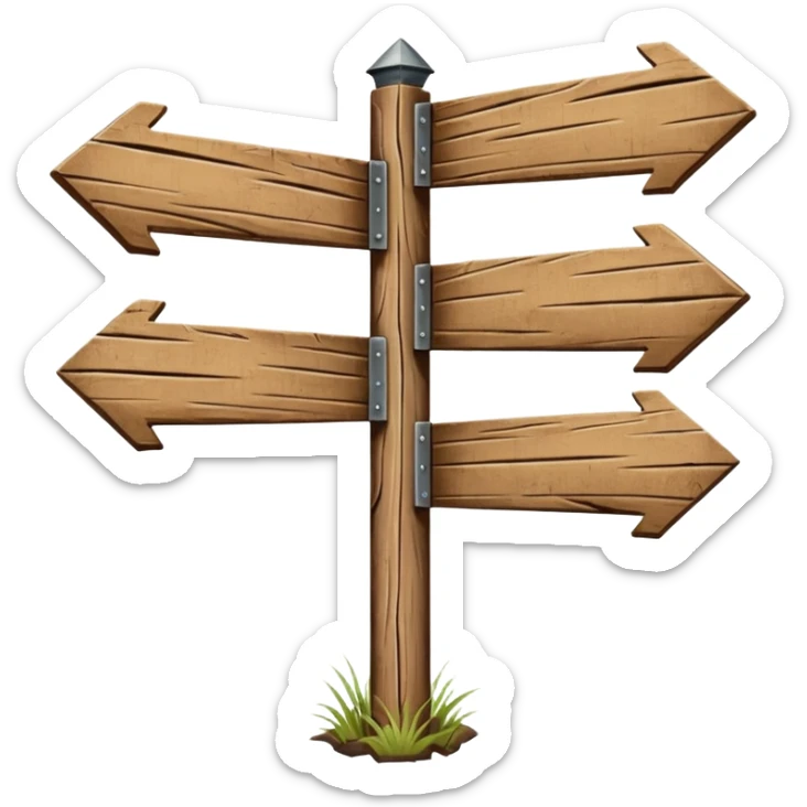 Wooden sign post pointing 2 directions and made of felt texture, scrapbooking style, transparent background sticker