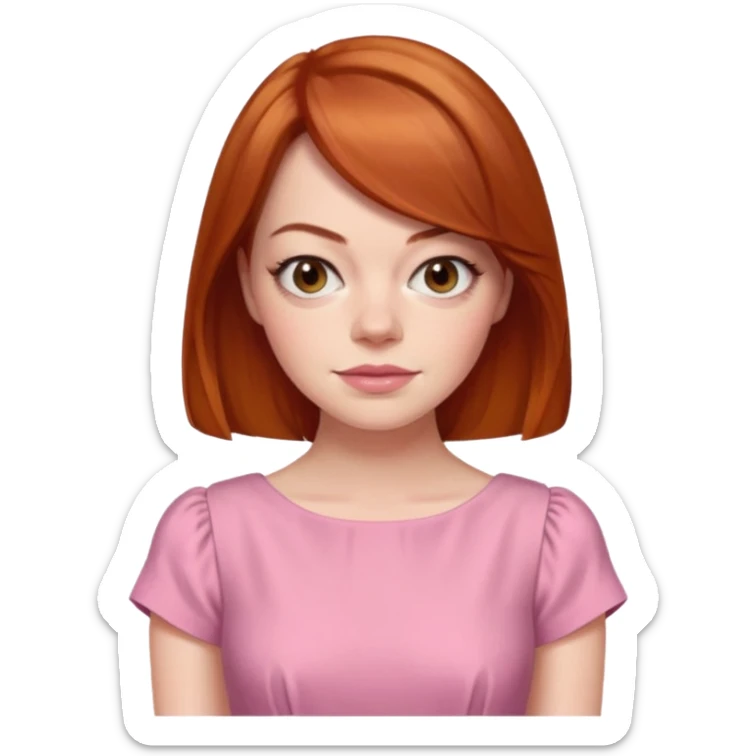 Emma Stone, orange brown hair, pink dress sticker