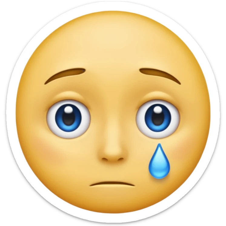 A regular, simple, yellow  skin, round face emoji looking straight at me not smilling, just staring with a blue and almost clear looking tear rolling down its cheek sticker