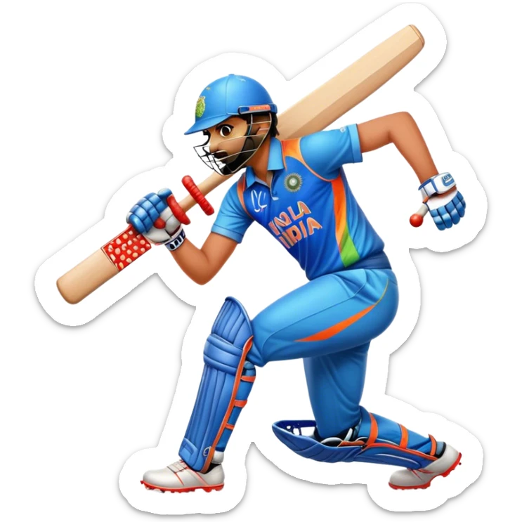 Cinematic Realistic Cricket Pop Culture Emoji, depicted with a dynamic, action‚Äêpacked scene capturing the spirit of India's beloved sport rendered with vibrant textures and energetic lighting. sticker