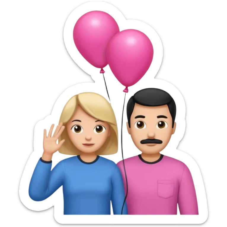 Mom in pink shirt dad in blue shirt holding black baloon sticker