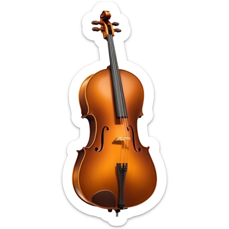 Cinematic Realistic Cello, deep brown polished wood, elegant f-holes creating contrast, warm golden light reflecting off its curves, glowing with depth and a rich musical resonance. sticker