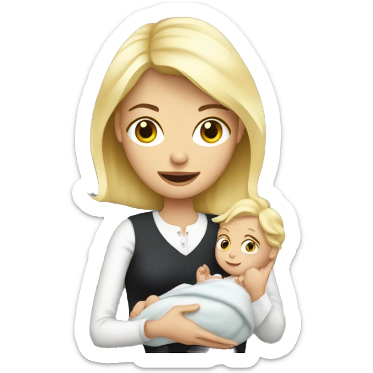 blonde european woman holding newborn sticker