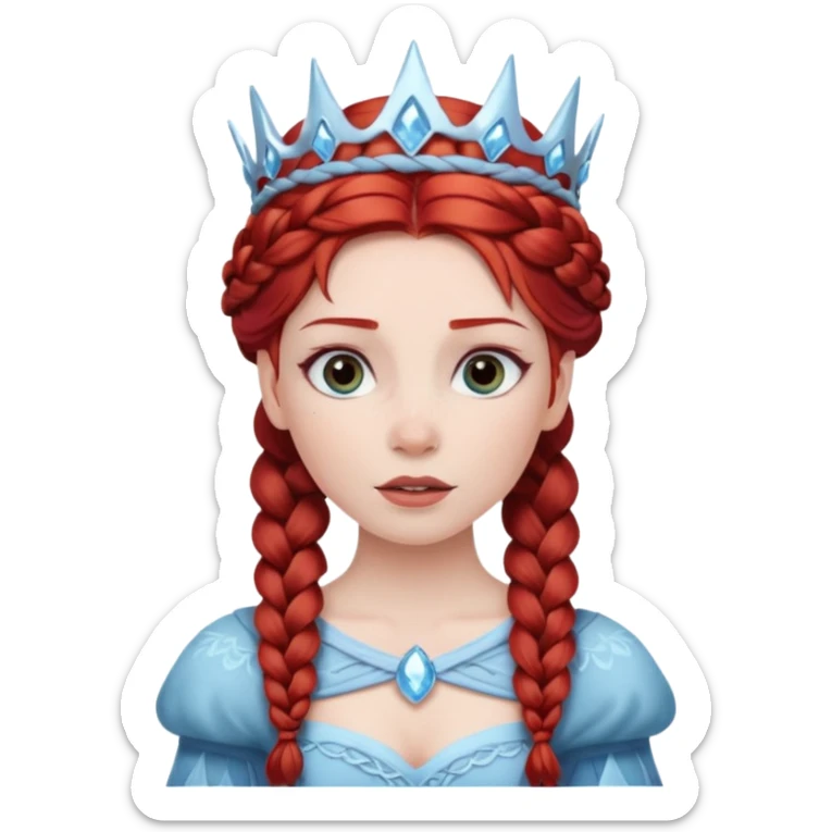braided hair ice princess with dark crown, red hair sticker