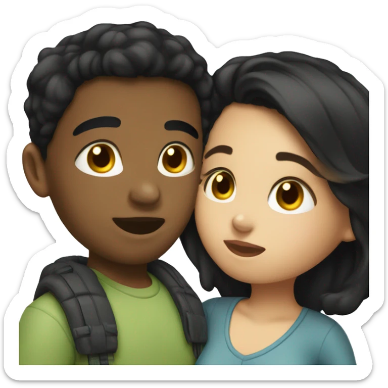 Brunette girl kissing boy with short black hair sticker