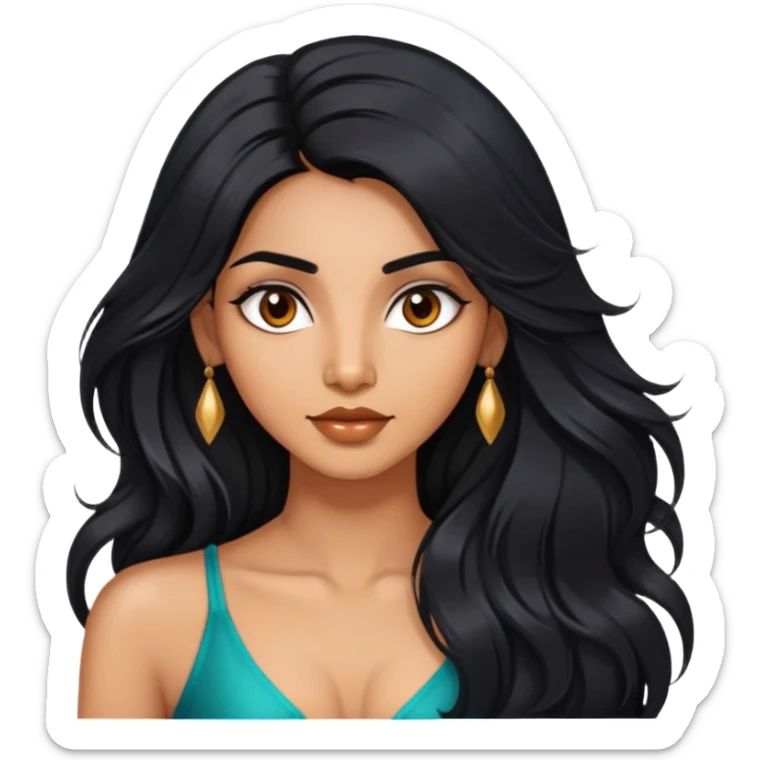 Alluring indian woman shiny long black tousled hair sticker