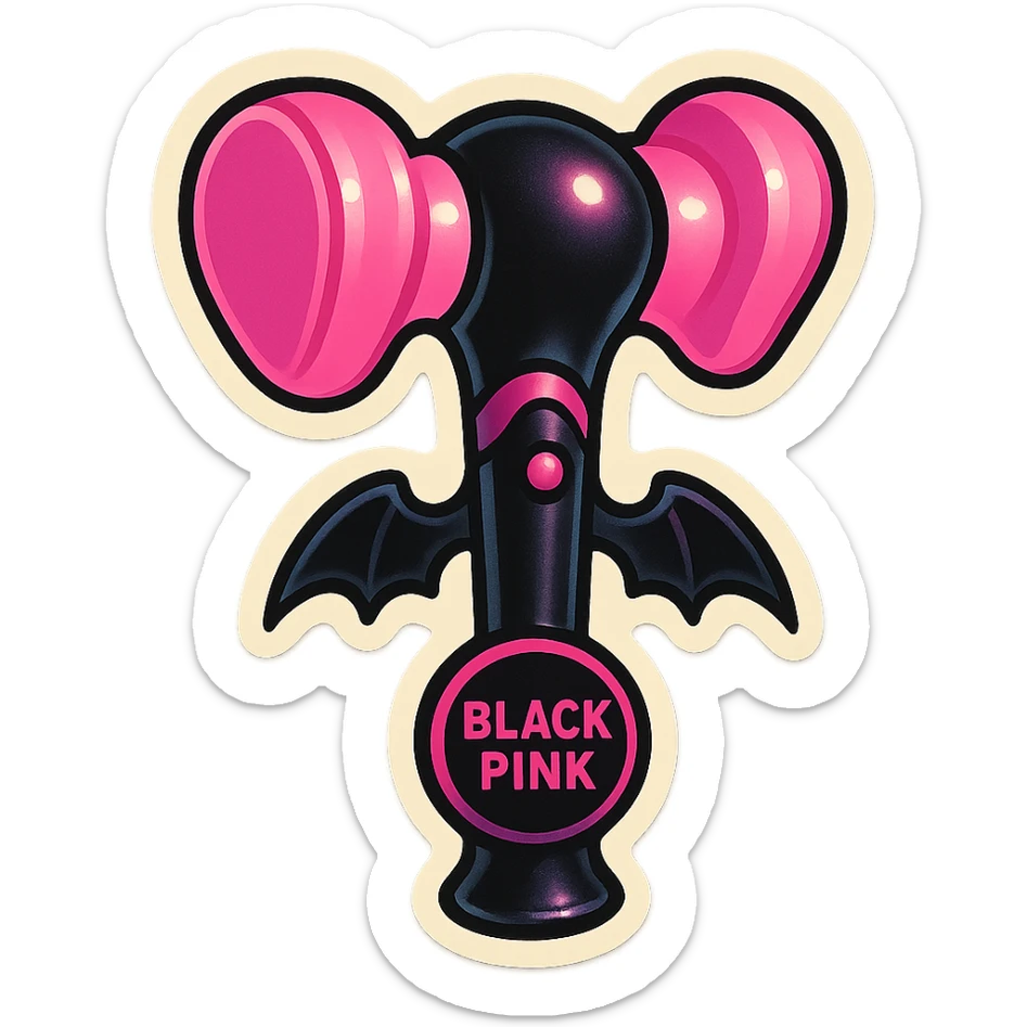BLACKPINK-inspired gothic lightstick, no hearts, playful and stylish, black and pink colors sticker