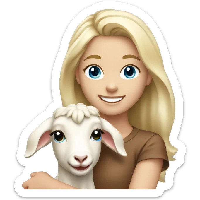 smiling girl with blonde hair blue eyes holding goat sticker