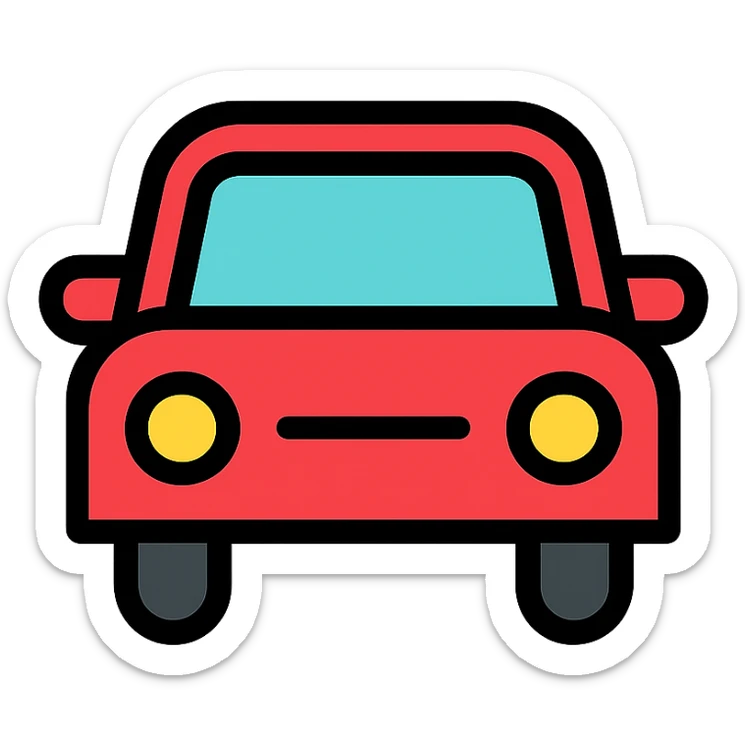 car, lineal color outlined icon style, clean black outlines with color fill, modern and friendly look sticker