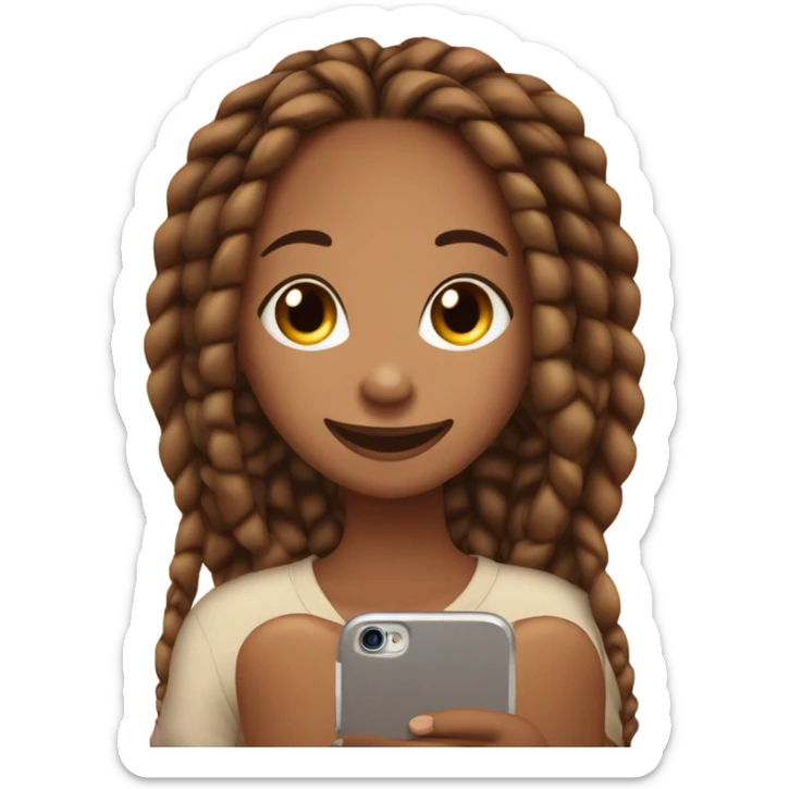 Caramel Colored Girl with dark brown Box braids looking at phone and giggling and blushing sticker