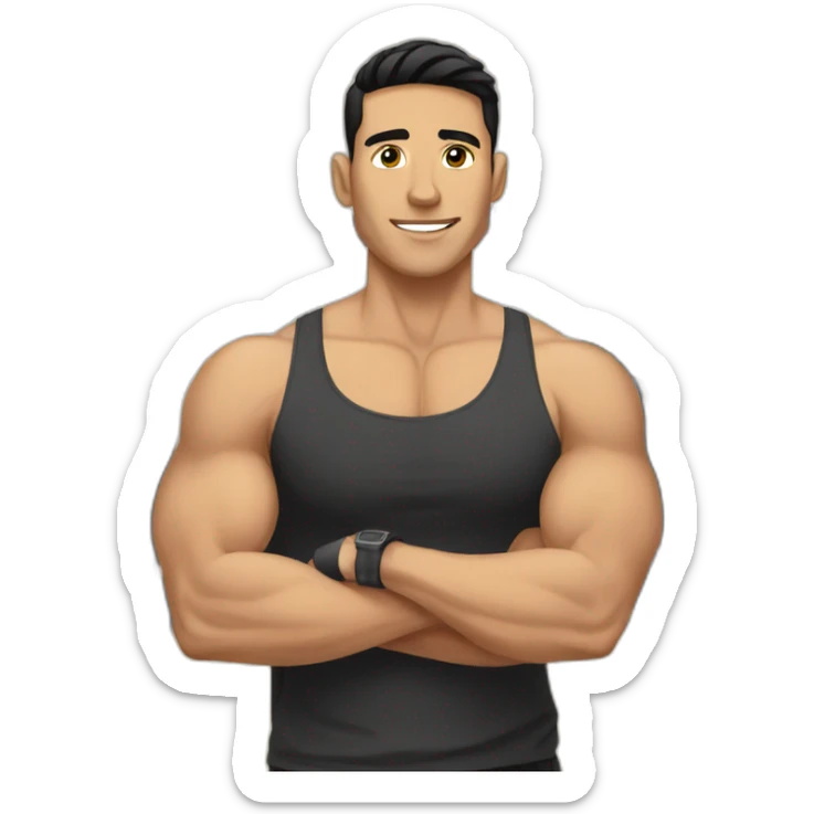 Tan White male with short black hair in the gym sticker